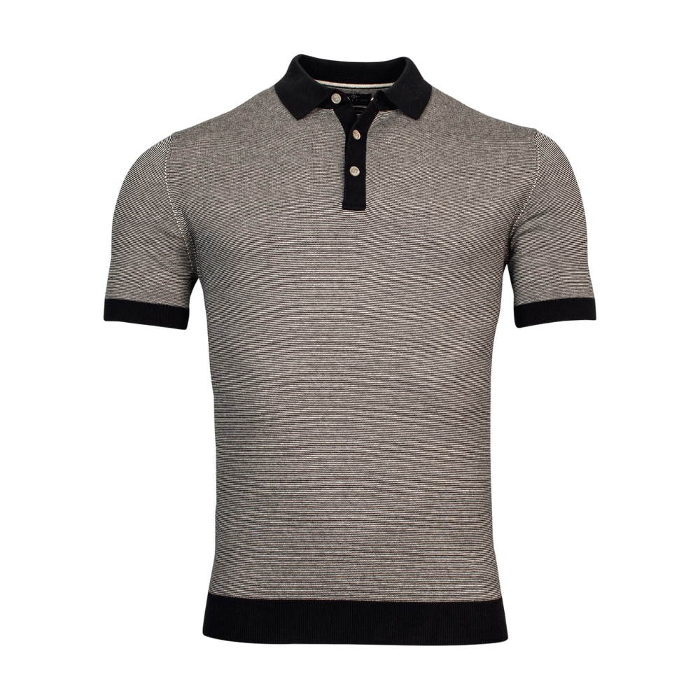 Baileys Knitted Fine Striped Navy Polo Shirt