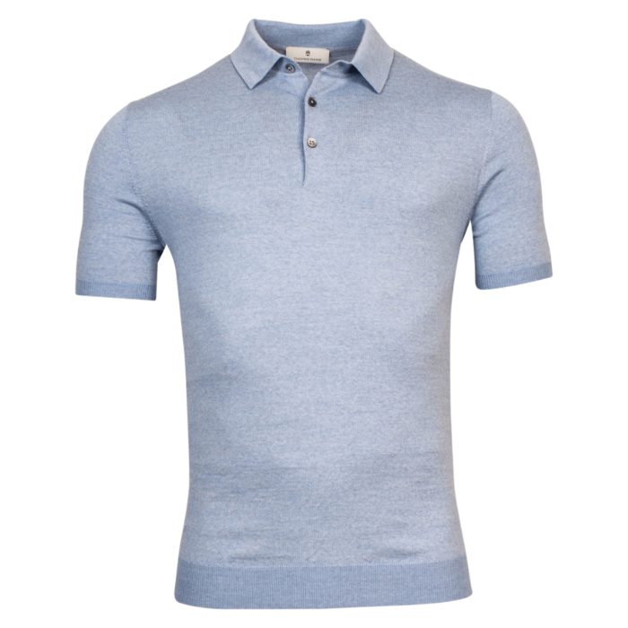 Thomas Maine Merino Wool Light Blue Polo Shirt | Menswear Online