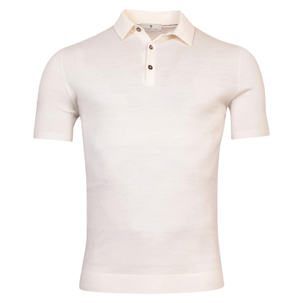 Thomas Maine Merino Wool Off White Polo Shirt