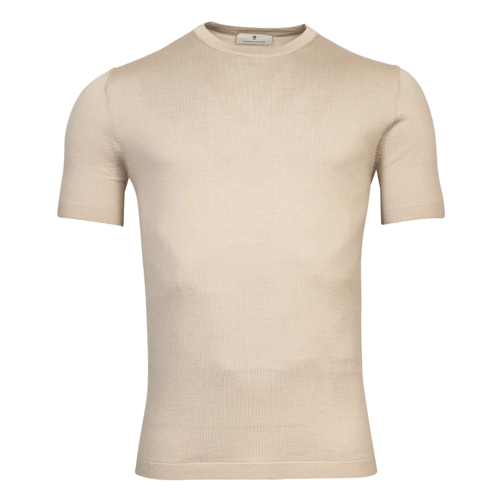 Thomas Maine Merino Wool Stone T-Shirt | Menswear Online
