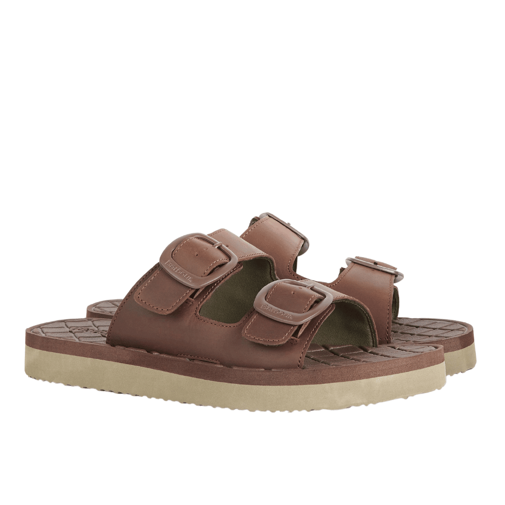 Barbour Pit Buckle Leather Sliders | Menswear Online