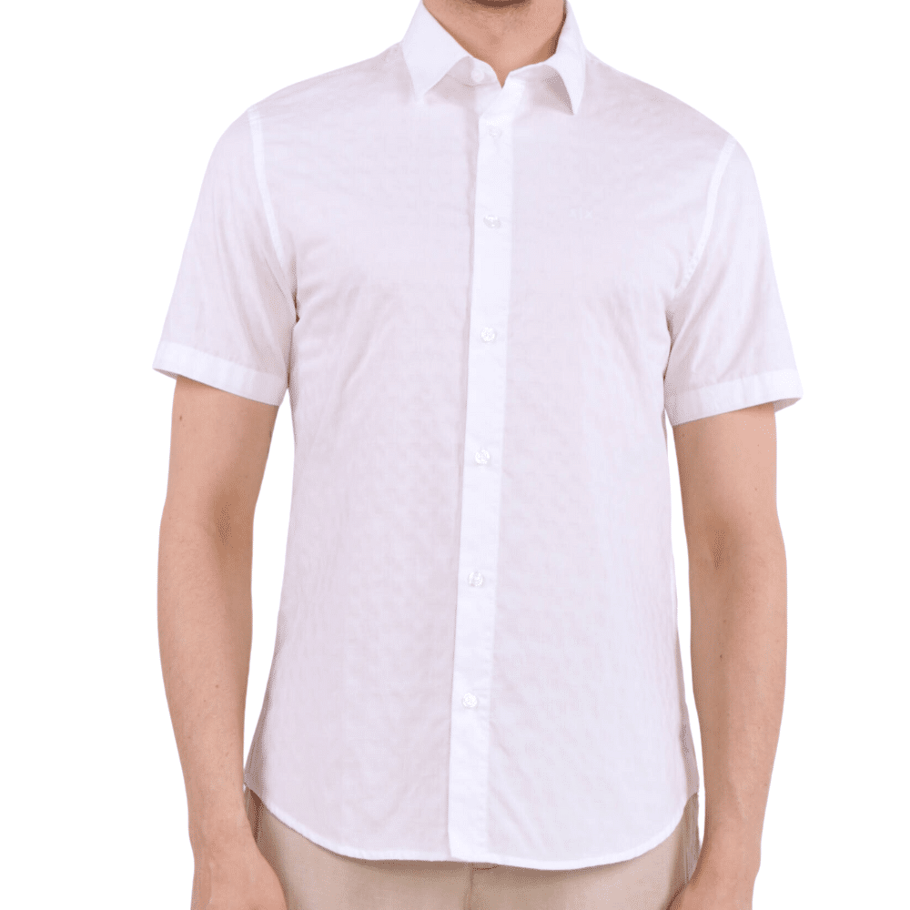 Armani Exchange Checker Board Weave Pattern White Short Sleeve Shirt ...
