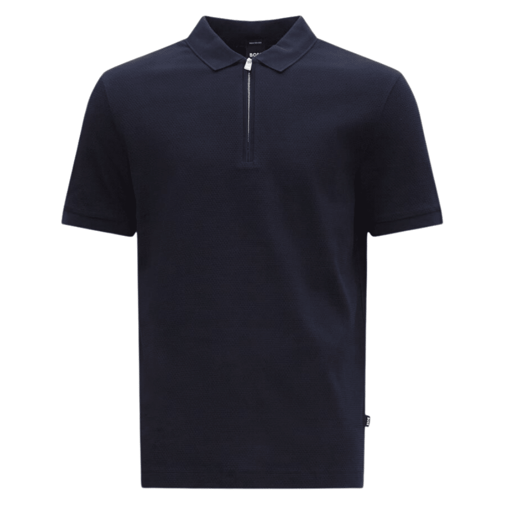 HUGO BOSS Mercerised Regular Fit Navy Polo Shirt | Menswear Online