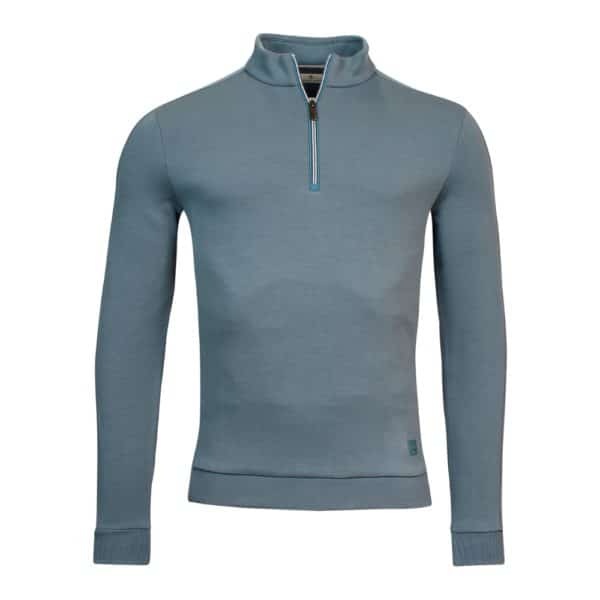 Thomas Maine Technical Stretch Denim Blue Half Zip Sweatshirt