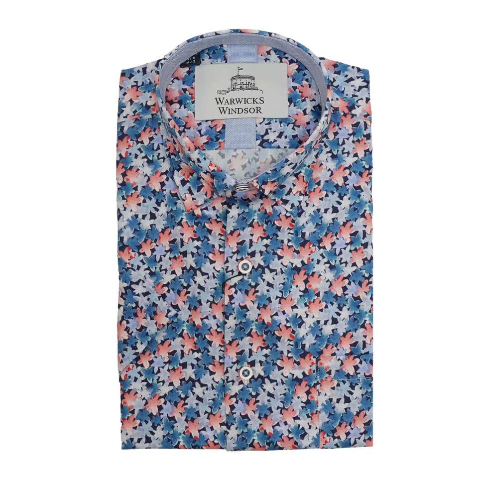 Warwicks shirt short sleeve blue and orange flowers