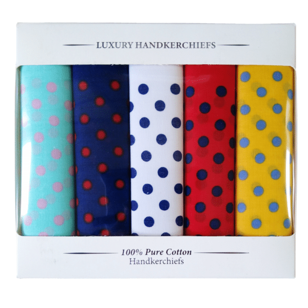 WARWICKS BOXED MEN'S SPOTTED HANDKERCHIEFS (FIVE IN A PACK) Menswear