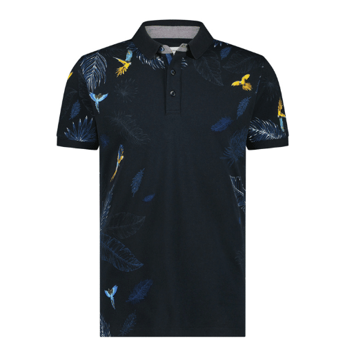 A FISH NAMED FRED LEAF NAVY POLO SHIRT