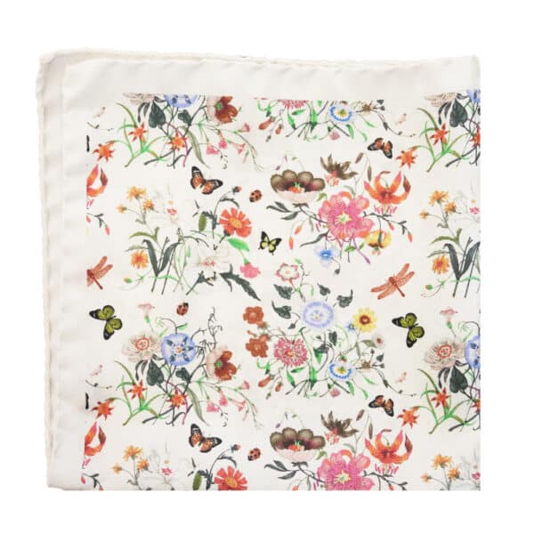 Amanda Christensen white pocket square with floral pattern