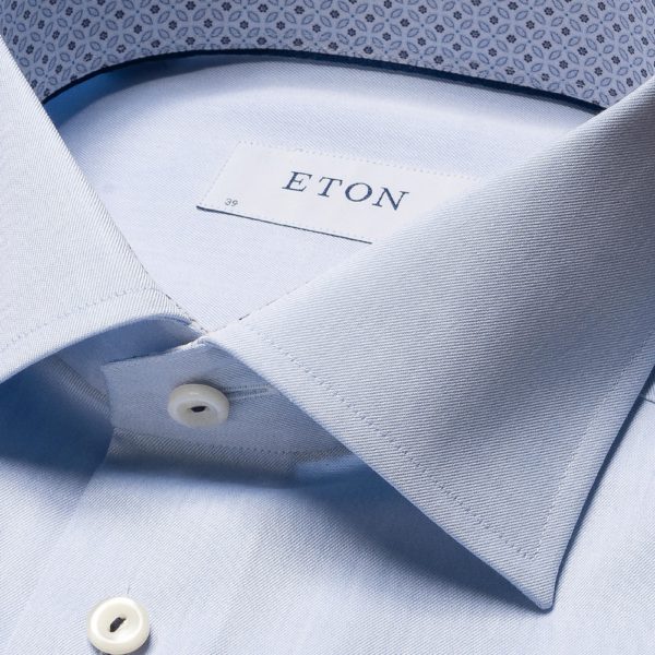 Eton Signature Twill Slim Fit Geometric Tiles Print Blue Shirt 2