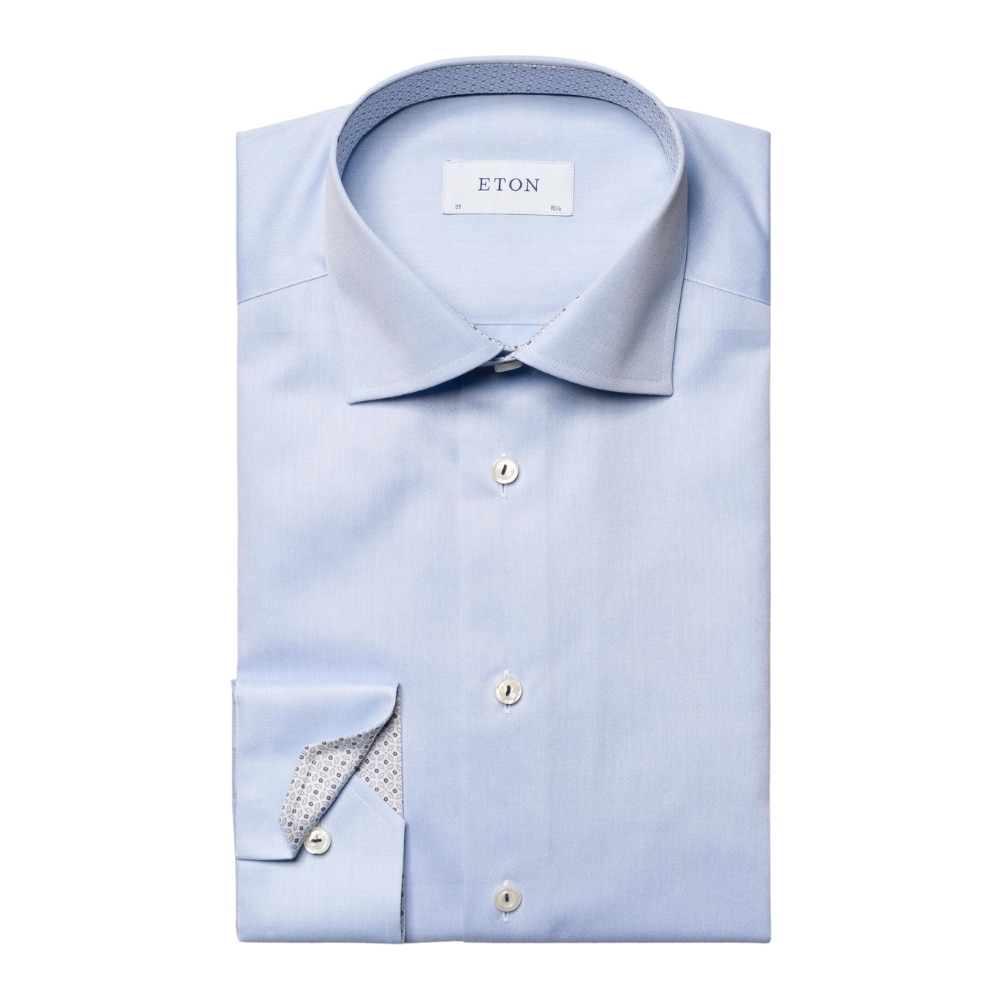 Eton Signature Twill Slim Fit Geometric Tiles Print Blue Shirt