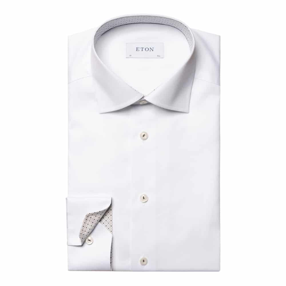 Eton Signature Twill Slim Fit Geometric Tiles Print White Shirt