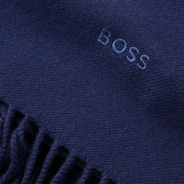 BOSS Navy Wool Scarf With Embroidered Logo 2