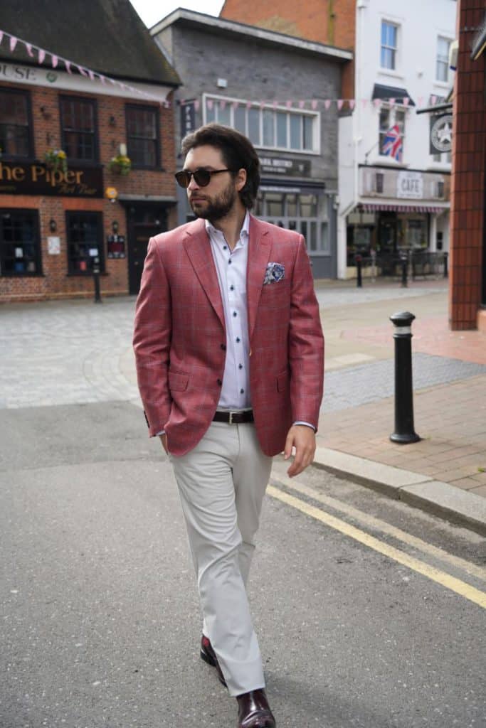 Canali Pink Suit Jacket Beige Chinos Menswear Online 1