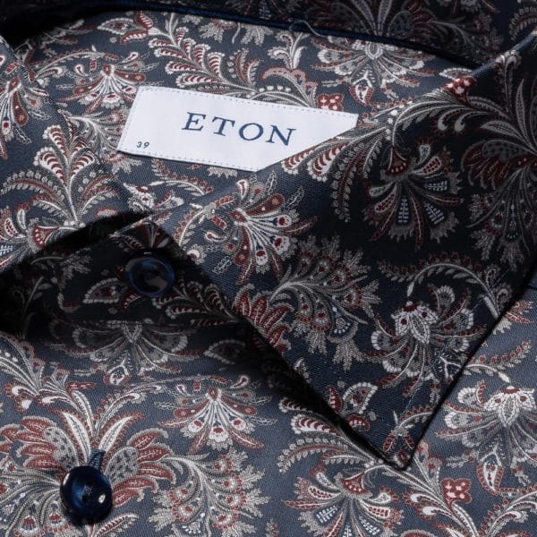 Eton Signature Twill Contemporary Fit Winter Floral Paisley Shirt New 2