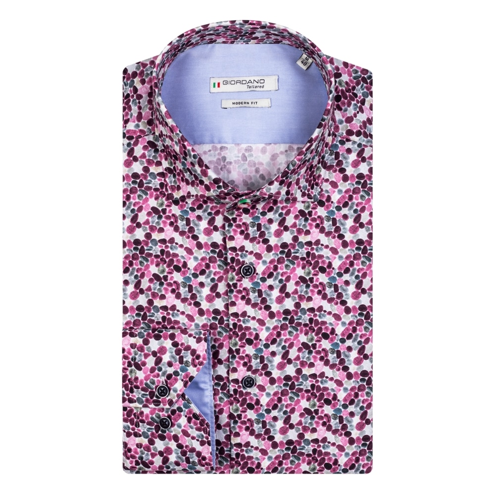 Giordano Maggiore Pebbles Print Semi Cutaway Pink Shirt | Menswear Online