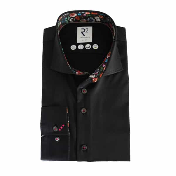 R2 Amsterdam Multi Floral Trim Collar Cuffs Black Shirt 1