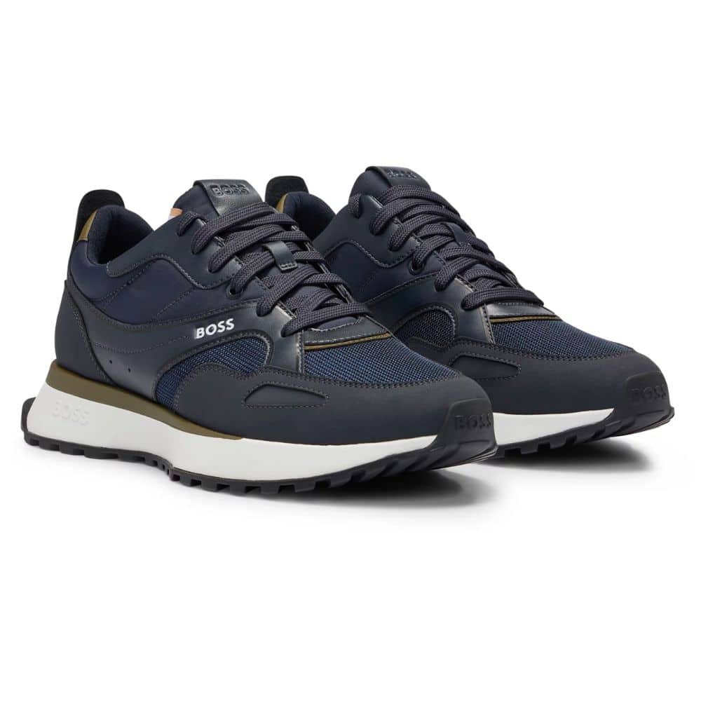 BOSS MIXED MATERIAL TRAINERS WITH FAUX LEATHER TRIMS
