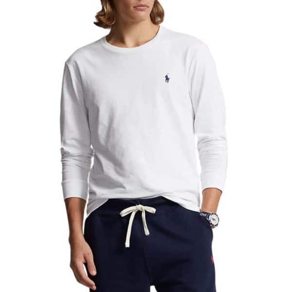 POLO RALPH LAUREN CLASSIC FIT WHITE JERSEY LONG SLEEVE T SHIRT FRONT