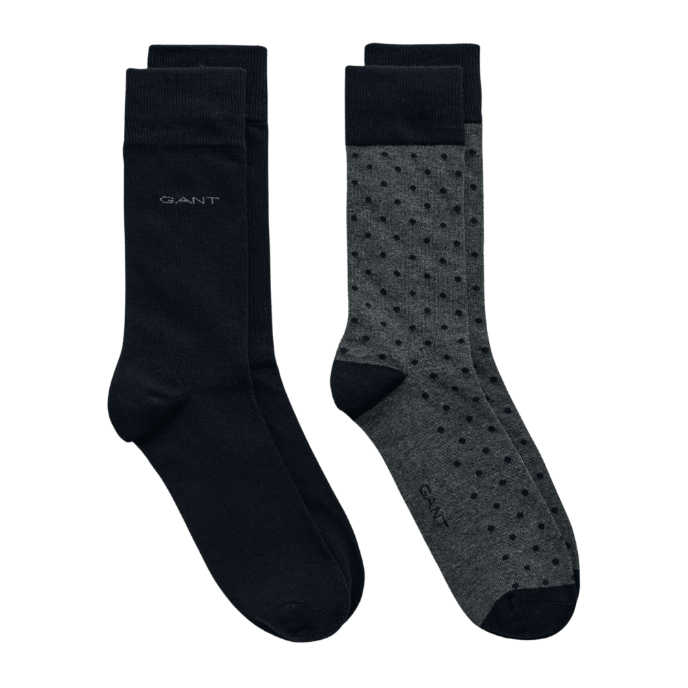GANT 2-Pack Dot & Solid Charcoal Melange Socks | Menswear Online