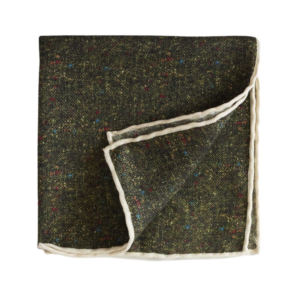 Amanda Christensen Classic Donegal Silk Twill Green Pocket Square