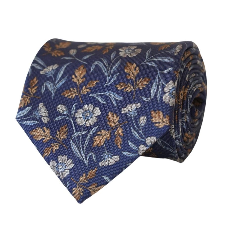 Amanda Christensen Classic Flower Bloom Silk Twill Navy Tie