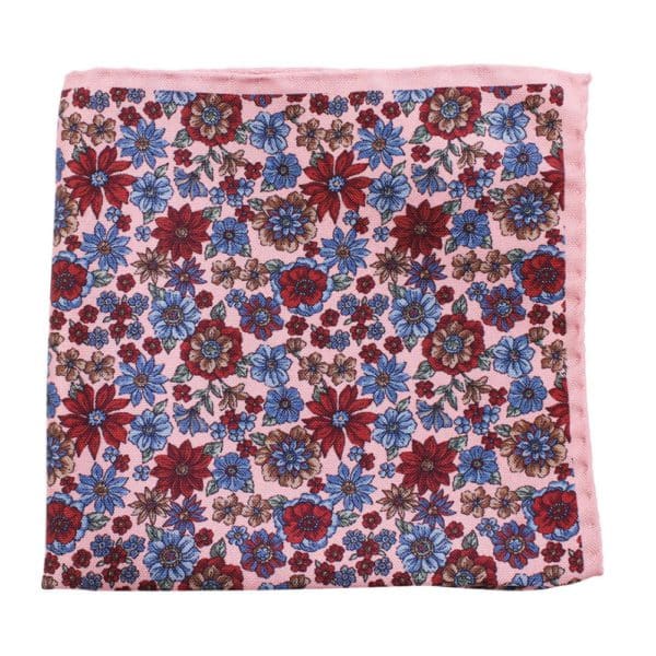 Amanda Christensen Classic Flower On Oxford Silk Twill Pink Pocket Square