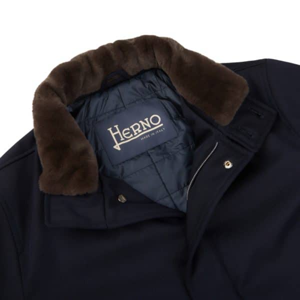 Herno Loro Piana Wool Twill Navy Rain Coat 3