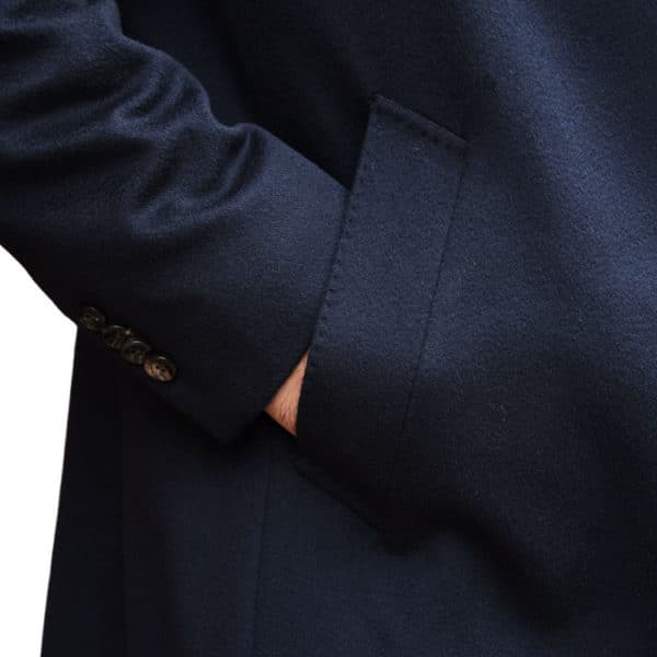 MO Luigi Bianchi Wool and Cashmere Navy Overcoat Pocket