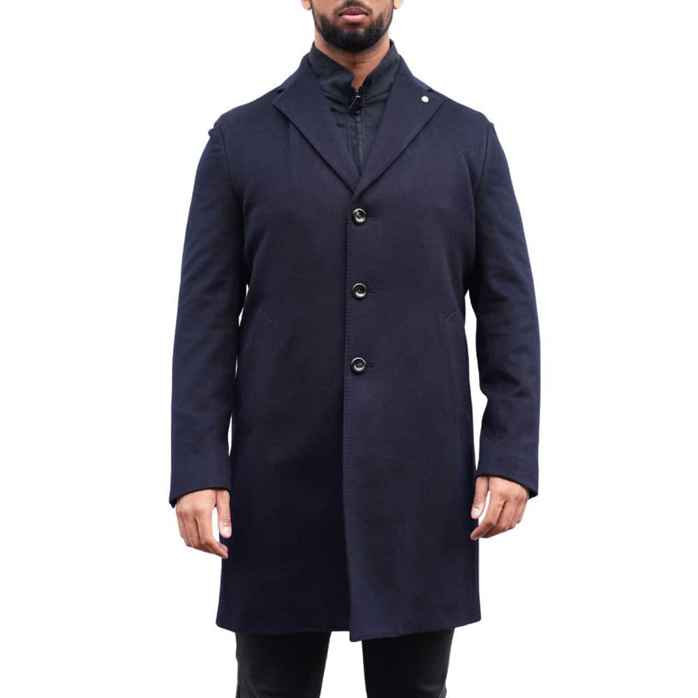 MO Luigi Bianchi Wool and Cashmere Navy Overcoat