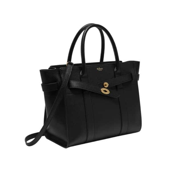MULBERRY SMALL ZIPPED BAYSWATER CLASSIC GRAIN BLACK TOTE BAG 3