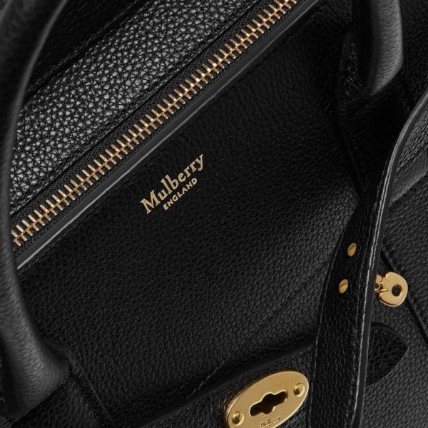 MULBERRY SMALL ZIPPED BAYSWATER CLASSIC GRAIN BLACK TOTE BAG 6