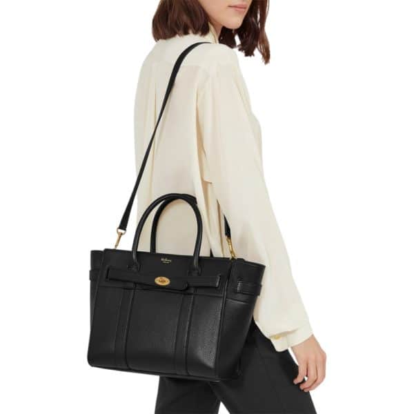 MULBERRY SMALL ZIPPED BAYSWATER CLASSIC GRAIN BLACK TOTE BAG 8