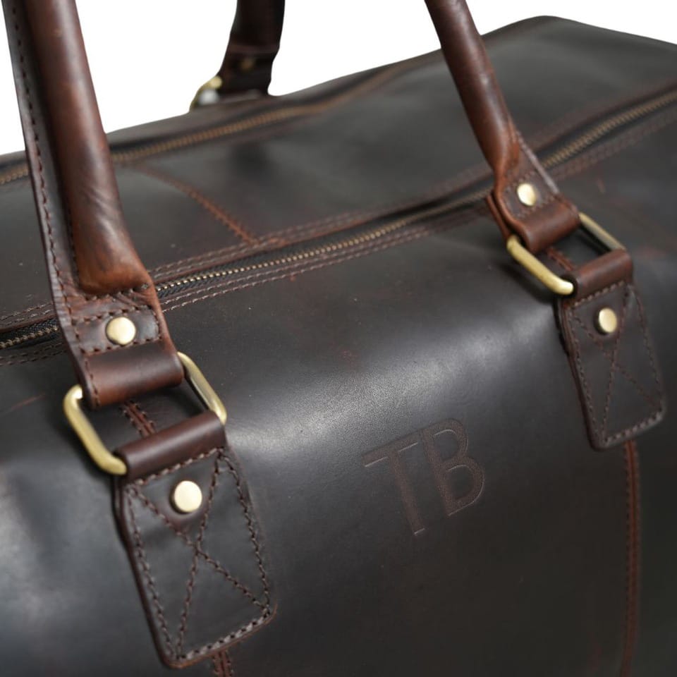 NEW2 Warwicks dark brown holdall bag with initials