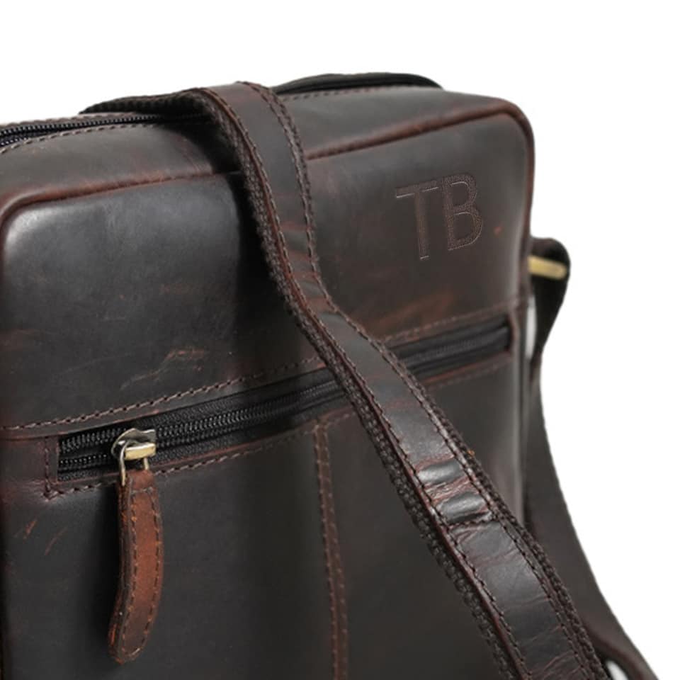 Custom Warwicks dark brown messenger bag