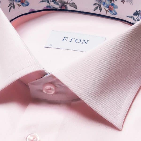 Eton Signature Twill Slim Fit White Floral Contrast Details Pink Shirt 2
