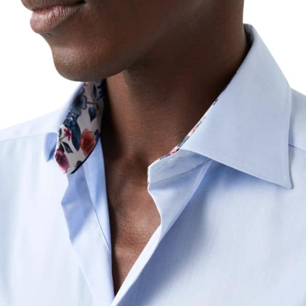 Eton Signature Twill Slim Fit White Floral Contrast Details Light Blue Shirt 4