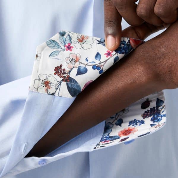 Eton Signature Twill Slim Fit White Floral Contrast Details Light Blue Shirt 5