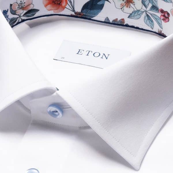 Eton Signature Twill Slim Fit White Floral Contrast Details White Shirt 2