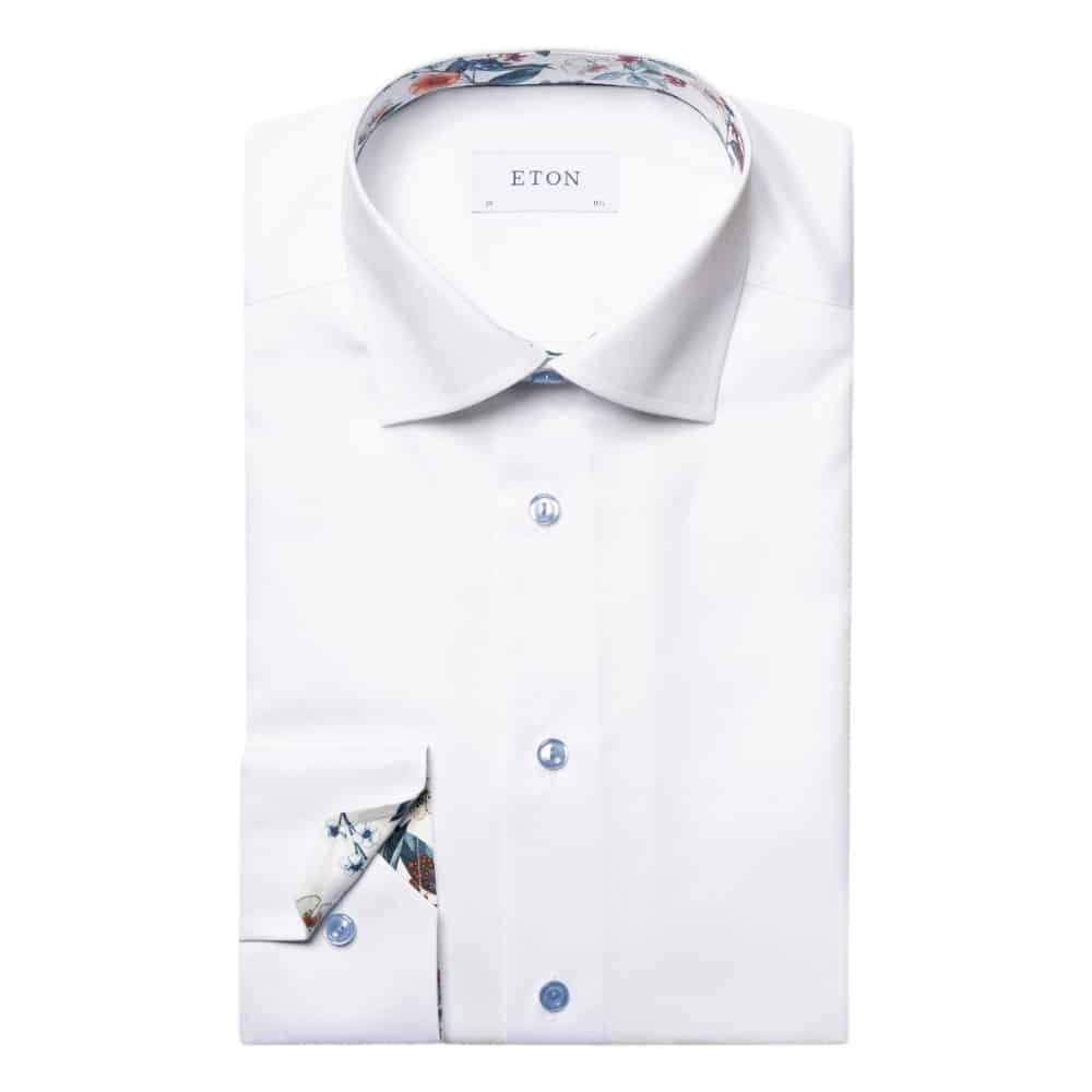 Eton Signature Twill Slim Fit White Floral Contrast Details White Shirt