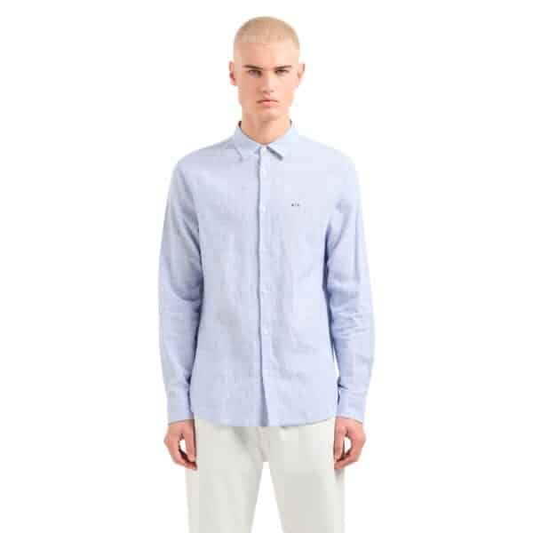 Armani Exchange Fine Strip Linen Blend Blue Shirt