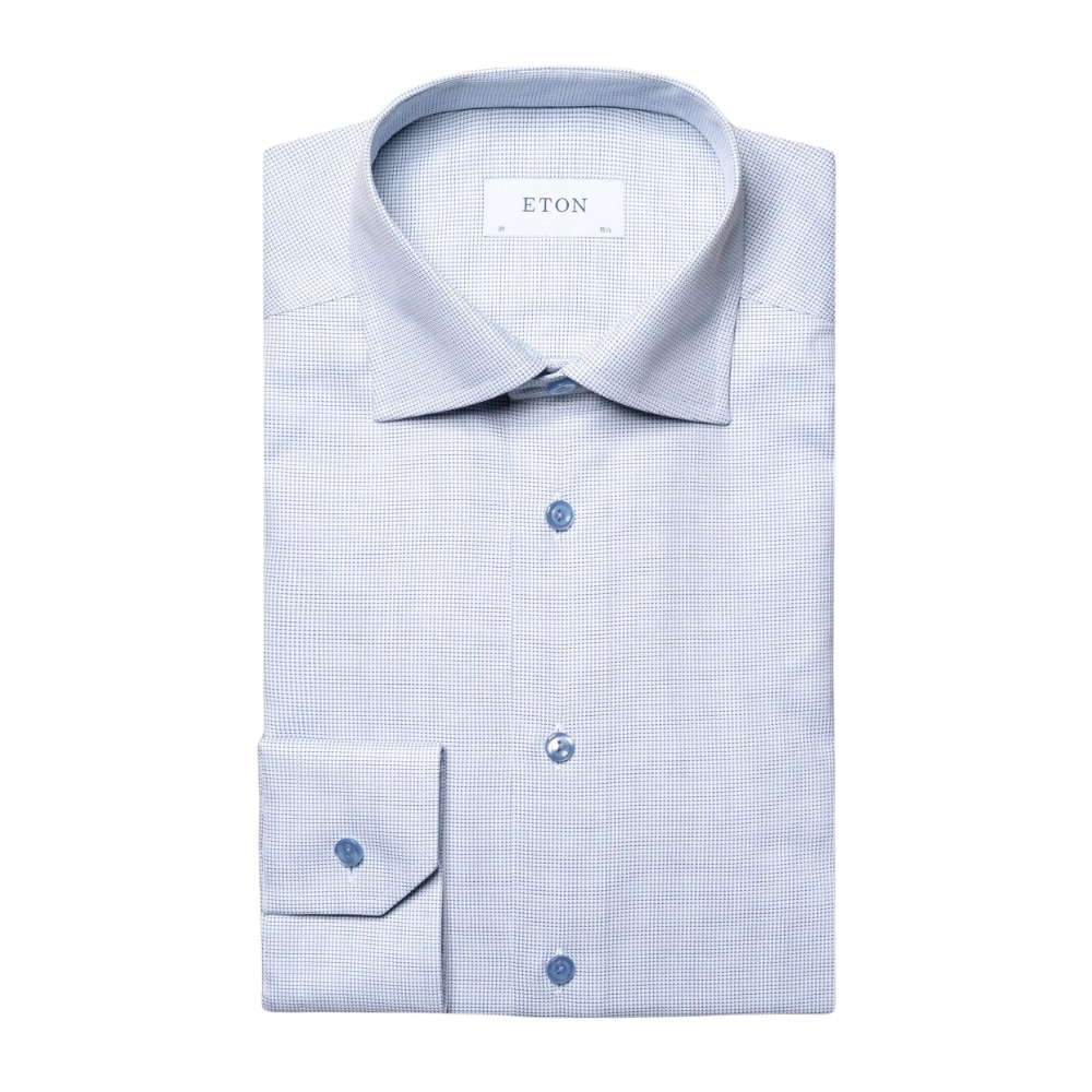 Eton Dobby Check Contemporary Fit Blue Shirt