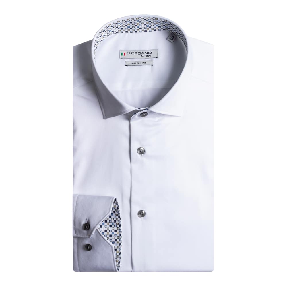 Giordano Maggiore Squares Trim Semi Cutaway White Shirt