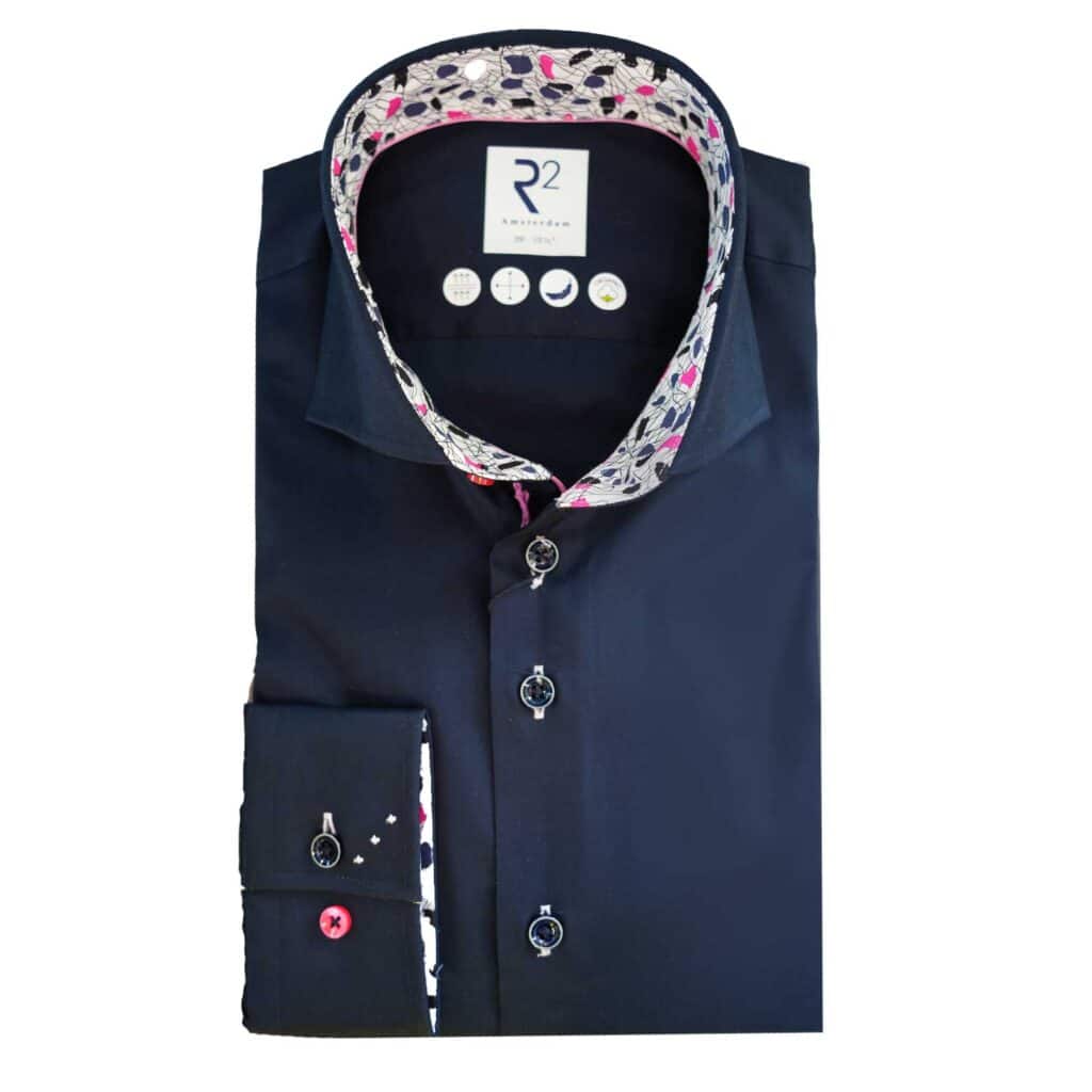 R2 Amsterdam Prism Liberty Trim Collar Cuffs Navy Shirt