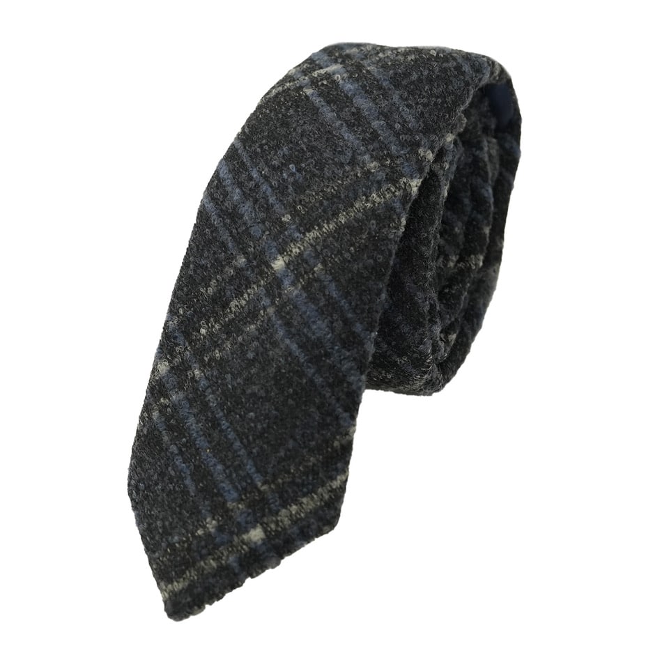 Warwicks Wool Heavy Check Navy Tie 1 1