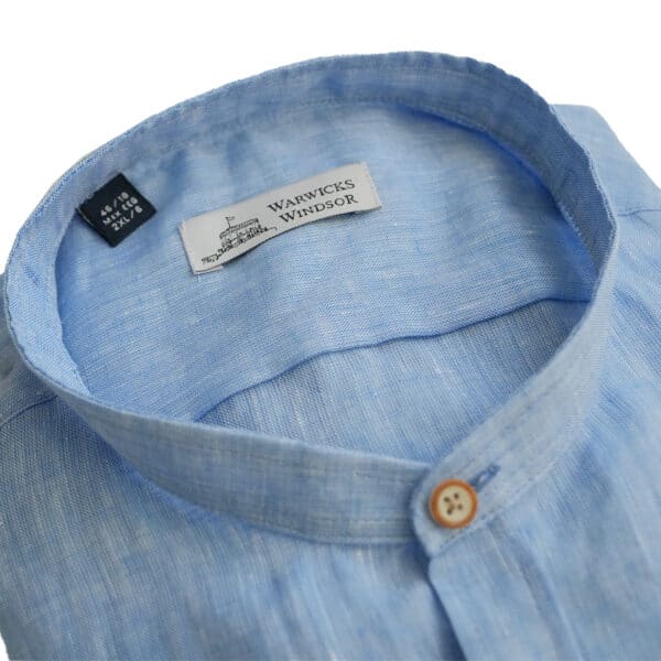 Warwicks blue linen shirt mandarin collar1