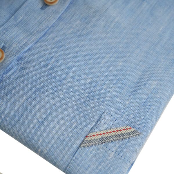 Warwicks blue linen shirt pocket