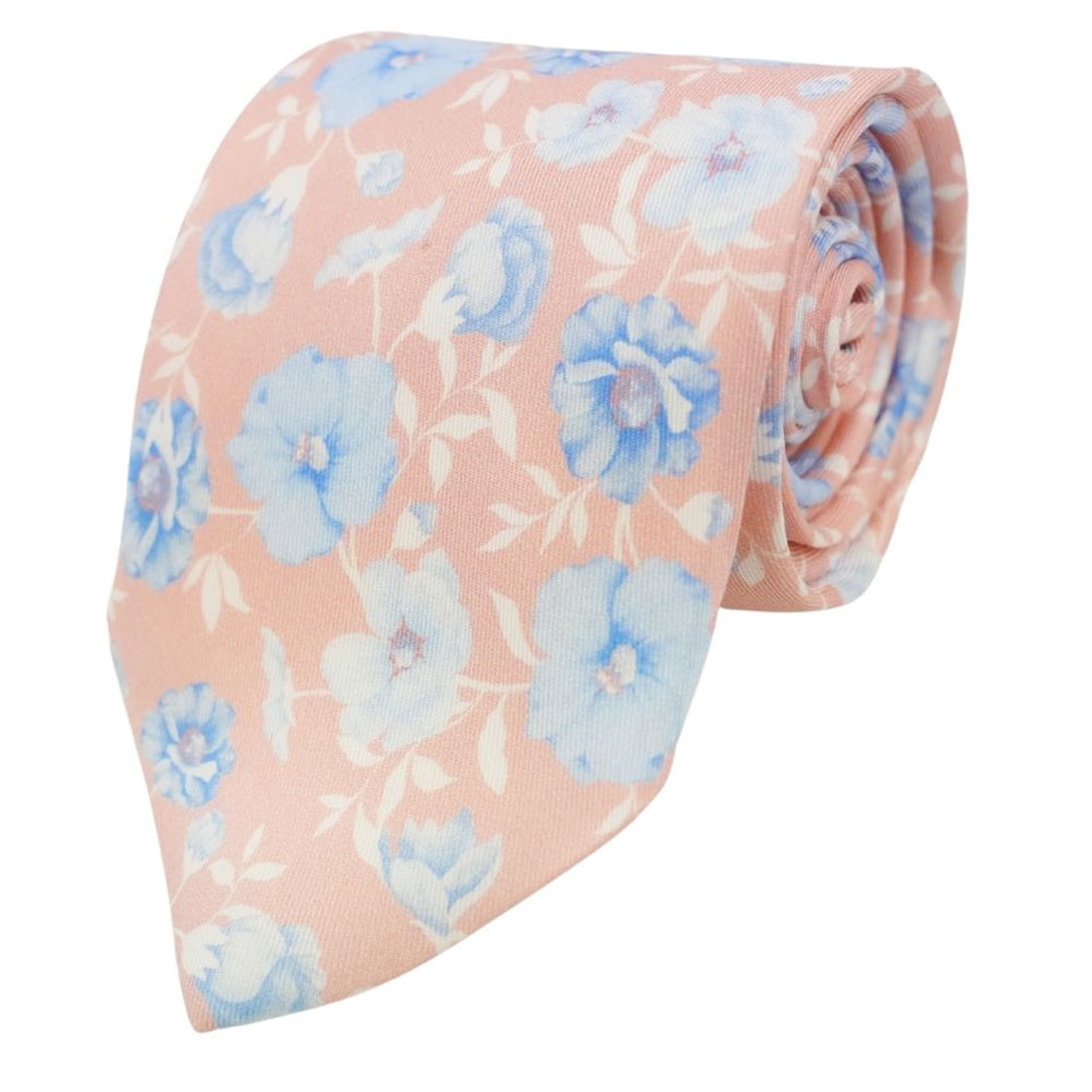 AMANDA CHRISTENSEN Classic Printed Flower Pink Tie pastel blue flowers