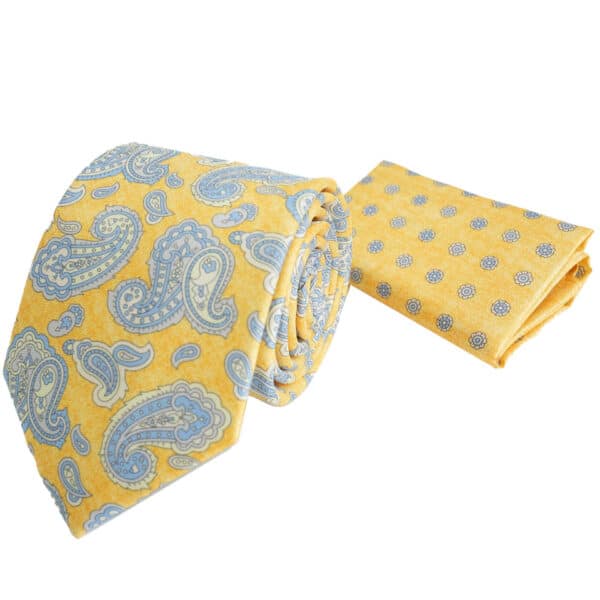 AMANDA CHRISTENSEN Yellow Paisley Tie And Pocket Square