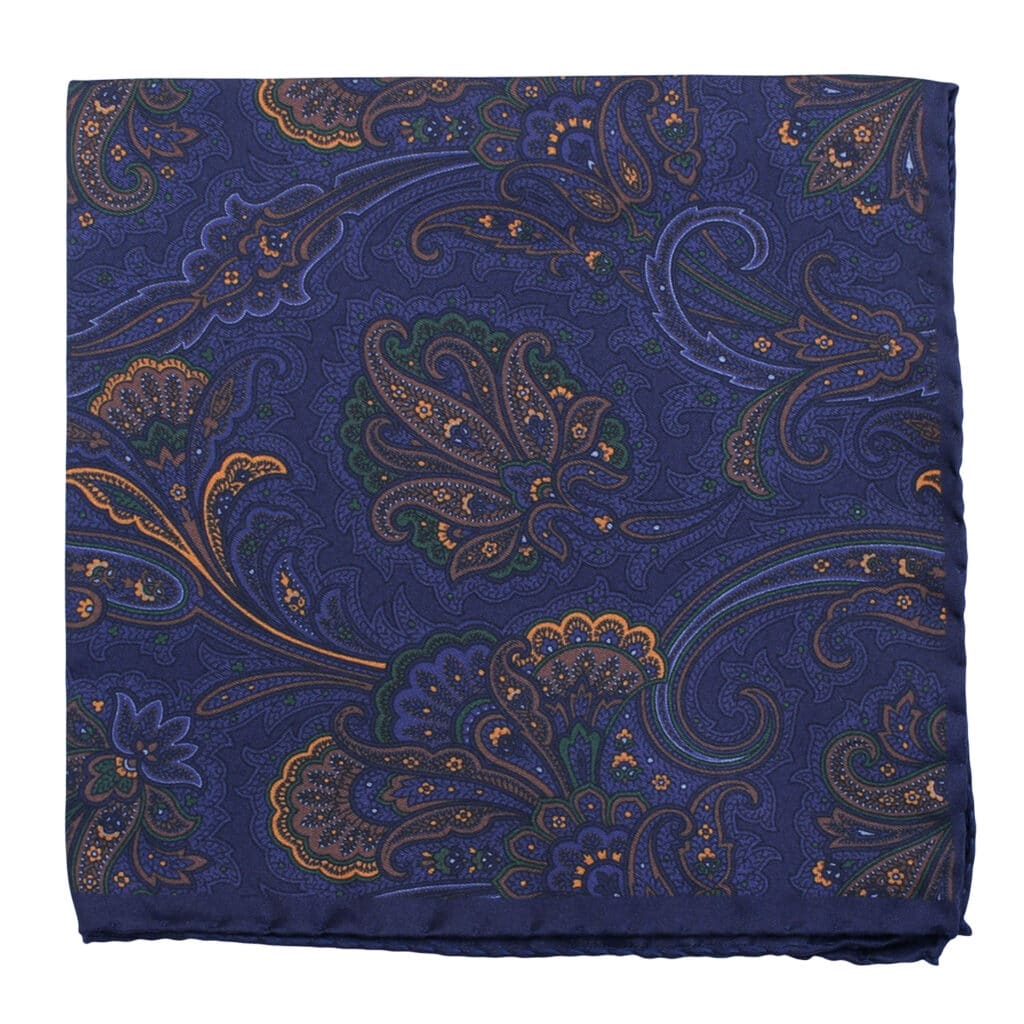 Amanda Christensen Navy Paisley Print Silk Pocket Square