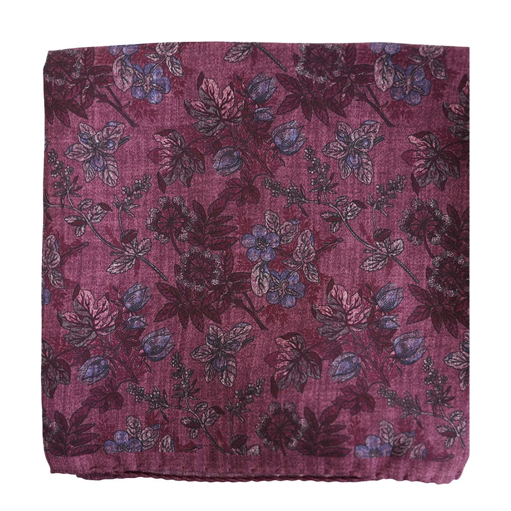 Amanda Christensen Pink Linen Pocket Square with Floral Pattern